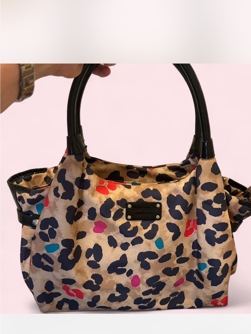 kate spade Multicolor Leopard Print Shoulder Bag with Black Handles